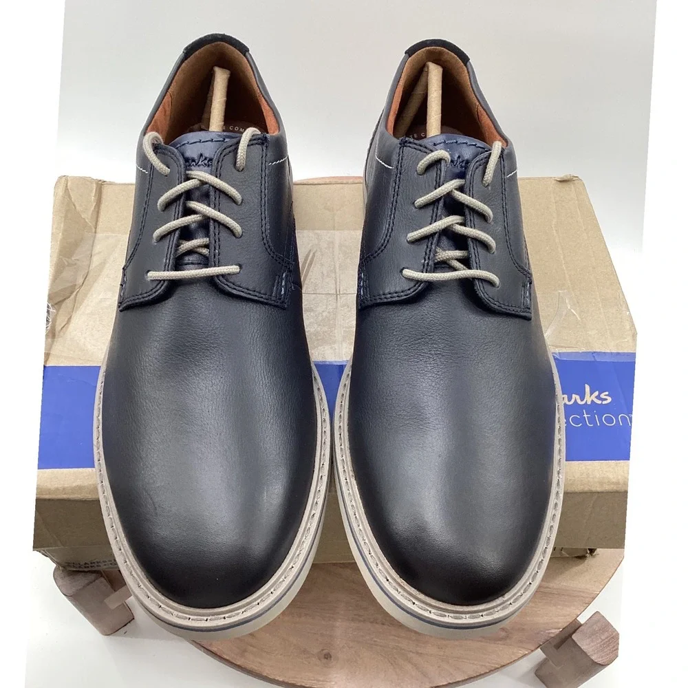 Clarks Collection Radcliff Low Mens Navy Leather Derby Dress Shoes 9.5 M NEW